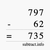 Calculate 797 minus 62 using long subtraction