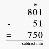 Calculate 801 minus 51 using long subtraction