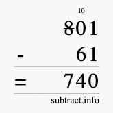 Calculate 801 minus 61 using long subtraction