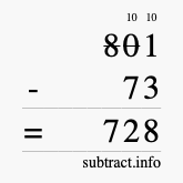 Calculate 801 minus 73 using long subtraction