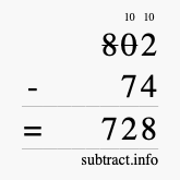 Calculate 802 minus 74 using long subtraction