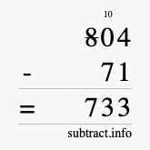 Calculate 804 minus 71 using long subtraction
