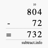 Calculate 804 minus 72 using long subtraction