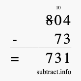 Calculate 804 minus 73 using long subtraction