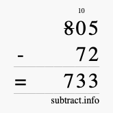 Calculate 805 minus 72 using long subtraction