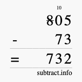 Calculate 805 minus 73 using long subtraction