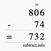 Calculate 806 minus 74 using long subtraction