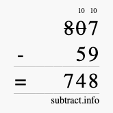 Calculate 807 minus 59 using long subtraction Calculate 807 minus 59 using long subtraction