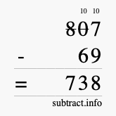 Calculate 807 minus 69 using long subtraction