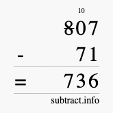 Calculate 807 minus 71 using long subtraction