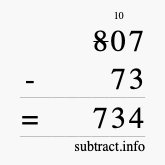 Calculate 807 minus 73 using long subtraction