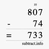 Calculate 807 minus 74 using long subtraction