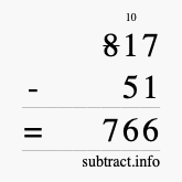 Calculate 817 minus 51 using long subtraction