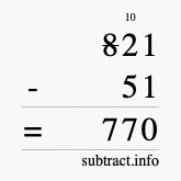Calculate 821 minus 51 using long subtraction