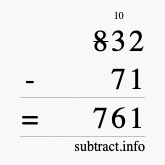 Calculate 832 minus 71 using long subtraction