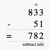 Calculate 833 minus 51 using long subtraction