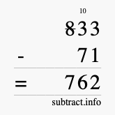Calculate 833 minus 71 using long subtraction