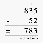 Calculate 835 minus 52 using long subtraction Calculate 835 minus 52 using long subtraction