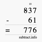 Calculate 837 minus 61 using long subtraction