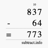Calculate 837 minus 64 using long subtraction