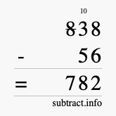 Calculate 838 minus 56 using long subtraction
