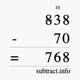 Calculate 838 minus 70 using long subtraction