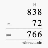 Calculate 838 minus 72 using long subtraction