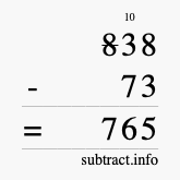Calculate 838 minus 73 using long subtraction