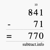 Calculate 841 minus 71 using long subtraction