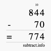 Calculate 844 minus 70 using long subtraction