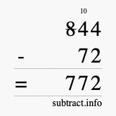 Calculate 844 minus 72 using long subtraction