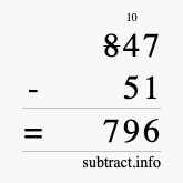 Calculate 847 minus 51 using long subtraction