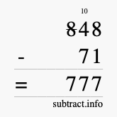 Calculate 848 minus 71 using long subtraction