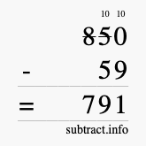 Calculate 850 minus 59 using long subtraction