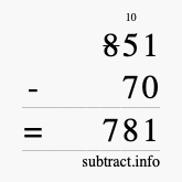 Calculate 851 minus 70 using long subtraction