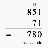 Calculate 851 minus 71 using long subtraction