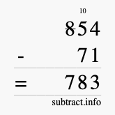 Calculate 854 minus 71 using long subtraction