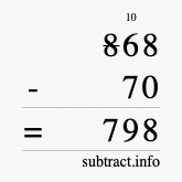 Calculate 868 minus 70 using long subtraction