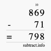 Calculate 869 minus 71 using long subtraction