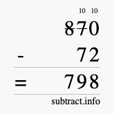Calculate 870 minus 72 using long subtraction