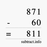 Calculate 871 minus 60 using long subtraction