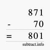 Calculate 871 minus 70 using long subtraction