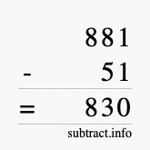 Calculate 881 minus 51 using long subtraction