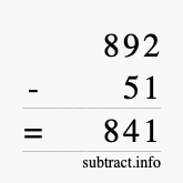 Calculate 892 minus 51 using long subtraction