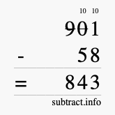 Calculate 901 minus 58 using long subtraction