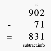 Calculate 902 minus 71 using long subtraction