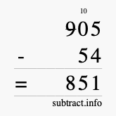 Calculate 905 minus 54 using long subtraction