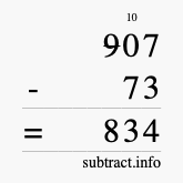 Calculate 907 minus 73 using long subtraction