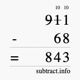 Calculate 911 minus 68 using long subtraction
