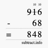 Calculate 916 minus 68 using long subtraction